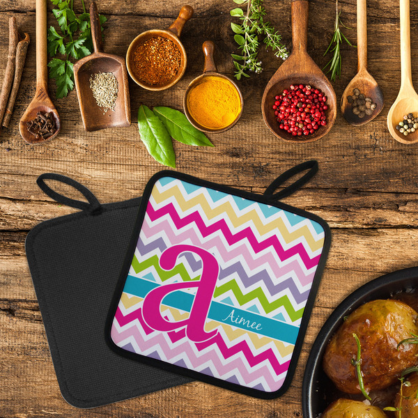 Colorful Chevron Neoprene Pot Holder - Set of 2  LIFESTYLE (Flatlay)