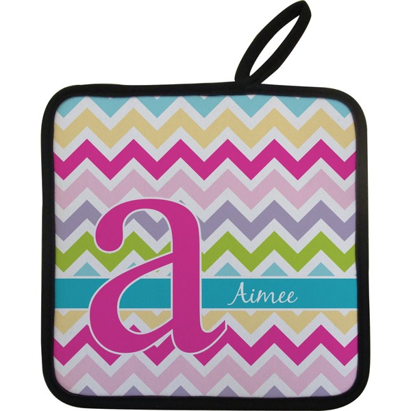 Custom Colorful Chevron Pot Holder w/ Name and Initial