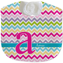 Colorful Chevron Velour Baby Bib w/ Name and Initial