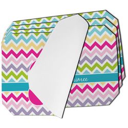 Colorful Chevron Dining Table Mat - Octagon - Set of 4 (Single-Sided) w/ Name and Initial
