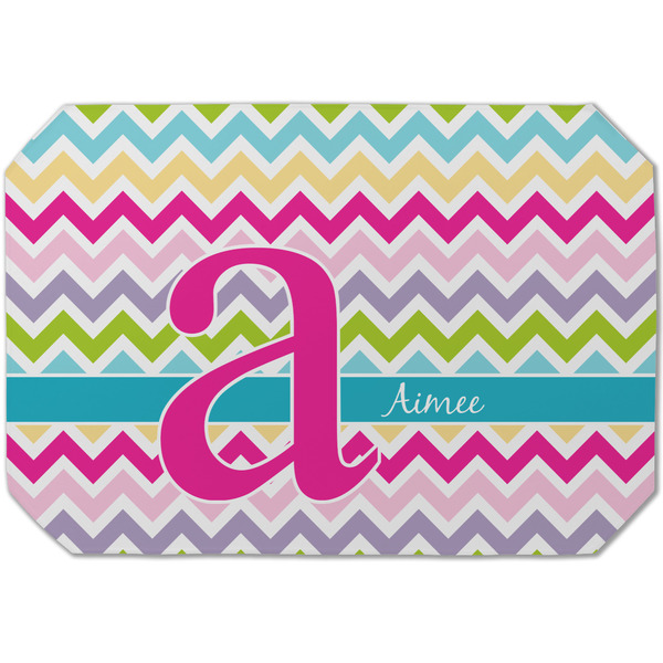 Custom Colorful Chevron Dining Table Mat - Octagon (Single-Sided) w/ Name and Initial