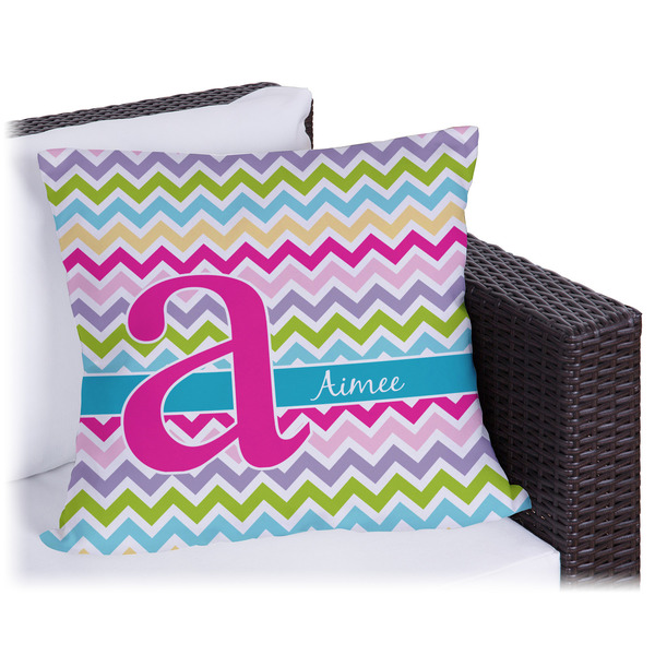 Custom Colorful Chevron Outdoor Pillow - 20" (Personalized)