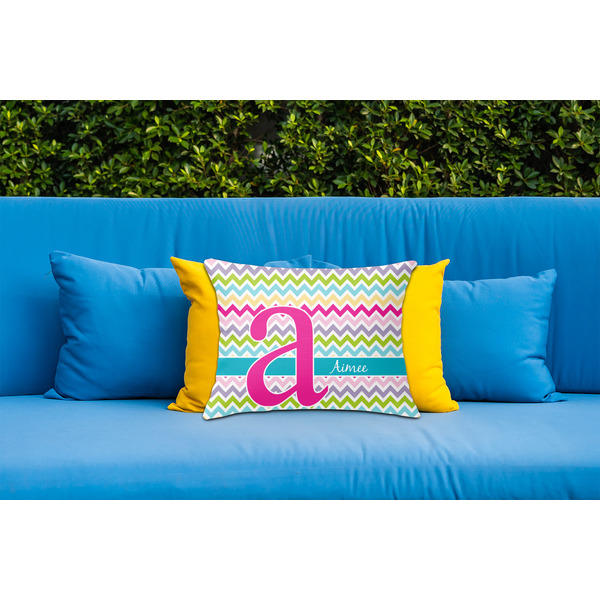 Colorful Chevron Outdoor Throw Pillow  - LIFESTYLE (Rectangular - 20x14)