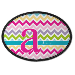 Colorful Chevron Iron On Oval Patch w/ Name and Initial