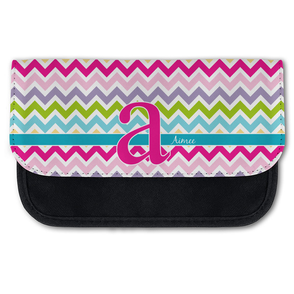 Custom Colorful Chevron Canvas Pencil Case w/ Name and Initial