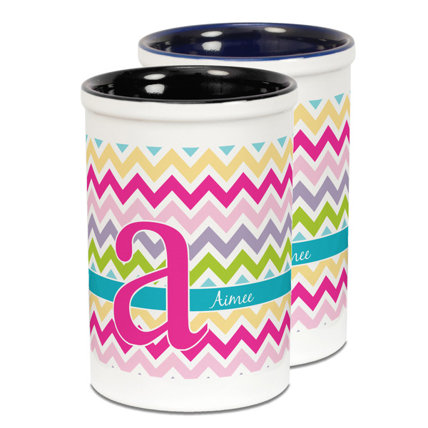Custom Colorful Chevron Ceramic Pencil Holder - Large