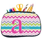 Colorful Chevron Neoprene Pencil Case - Medium w/ Name and Initial