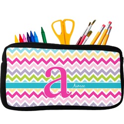 Colorful Chevron Neoprene Pencil Case - Small w/ Name and Initial