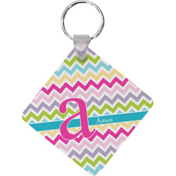Colorful Chevron Diamond Plastic Keychain w/ Name and Initial