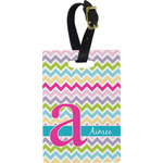 Colorful Chevron Plastic Luggage Tag - Rectangular w/ Name and Initial