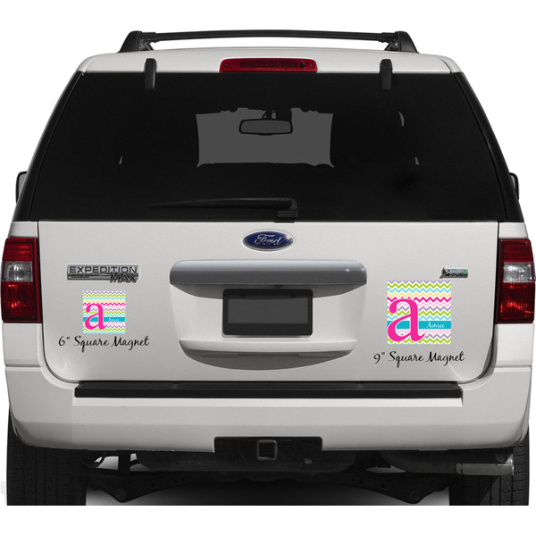 Colorful Chevron Personalized Square Car Magnets on Ford Explorer
