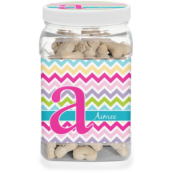 Custom Colorful Chevron Dog Treat Jar (Personalized)
