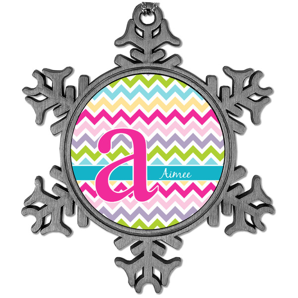 Custom Colorful Chevron Vintage Snowflake Ornament (Personalized)