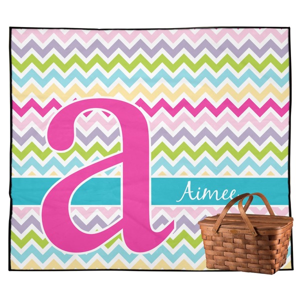 Custom Colorful Chevron Outdoor Picnic Blanket (Personalized)