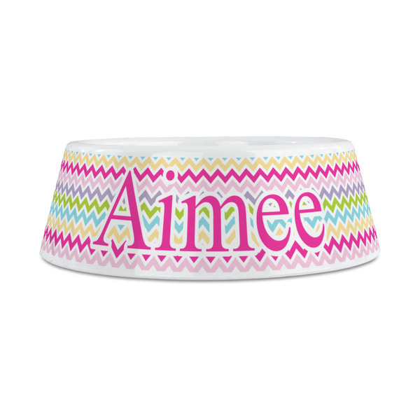 Colorful Chevron Plastic Dog Bowls - Medium - FRONT