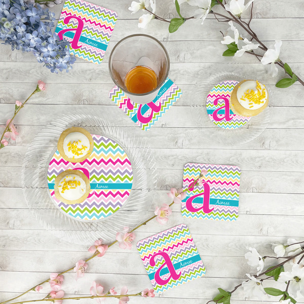 Colorful Chevron Plastic Party Appetizer & Dessert Plates - In Context