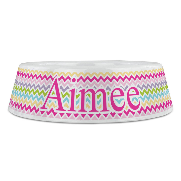 Colorful Chevron Plastic Pet Bowls - Large - FRONT