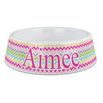 Colorful Chevron Plastic Dog Bowl - Large (Personalized)