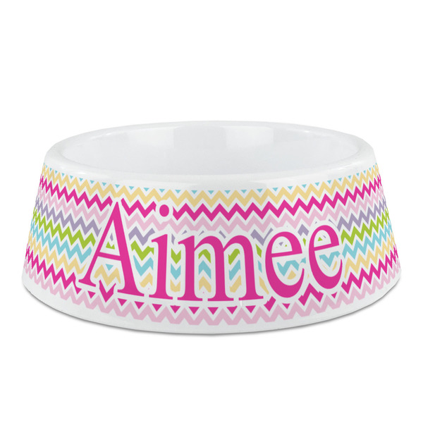 Custom Colorful Chevron Plastic Dog Bowl - Medium (Personalized)