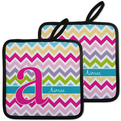 Colorful Chevron Pot Holders - Set of 2 w/ Name and Initial