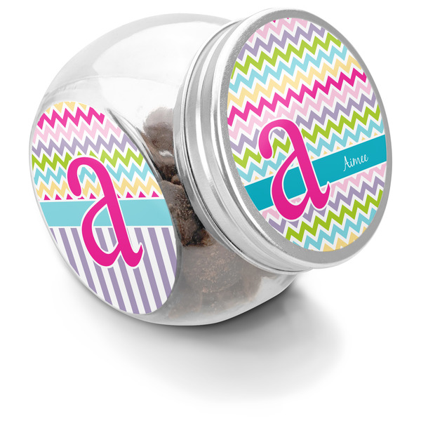 Custom Colorful Chevron Puppy Treat Jar (Personalized)