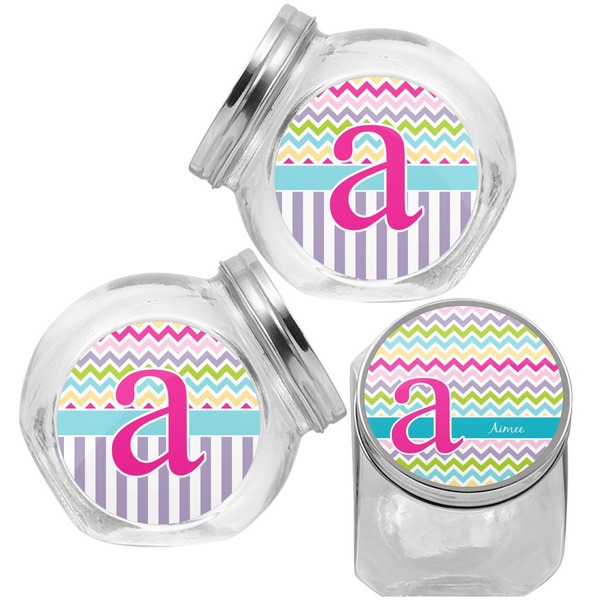 Colorful Chevron Puppy Treat Jar - Top Left Right