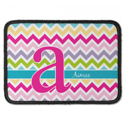 Colorful Chevron Iron On Rectangle Patch w/ Name and Initial