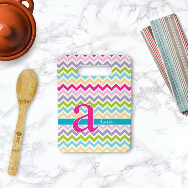 Colorful Chevron Rectangle Trivet with Handle - LIFESTYLE