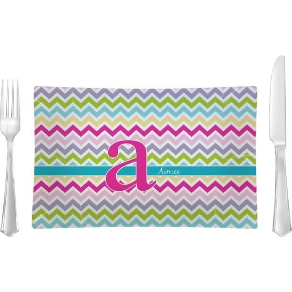 Custom Colorful Chevron Rectangular Glass Lunch / Dinner Plate - Single or Set (Personalized)