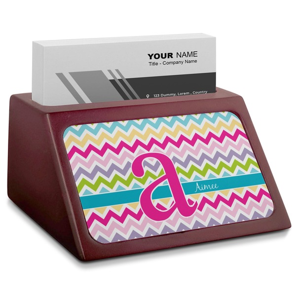 Custom Colorful Chevron Red Mahogany Business Card Holder (Personalized)