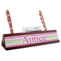 Colorful Chevron Red Mahogany Nameplate with Business Card Holder (Personalized)