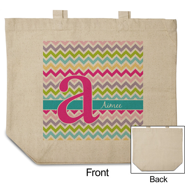 Colorful Chevron Reusable Cotton Grocery Bag - Front & Back View