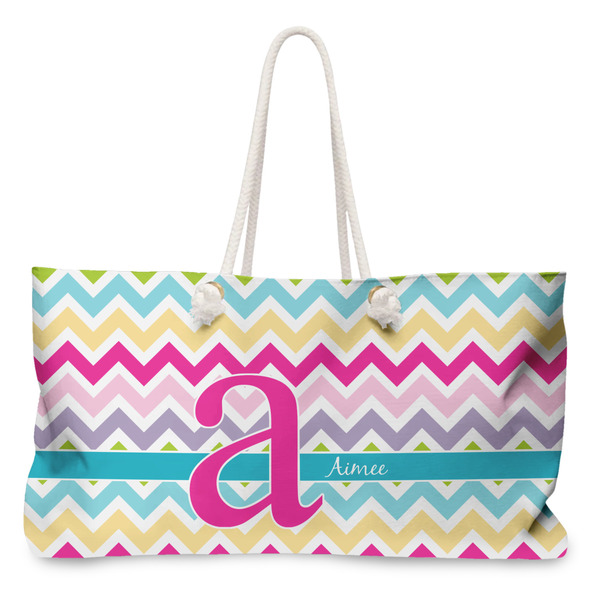 Custom Colorful Chevron Large Tote Bag with Rope Handles (Personalized)