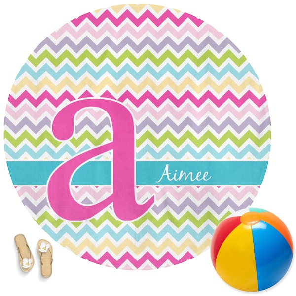 Custom Colorful Chevron Round Beach Towel (Personalized)