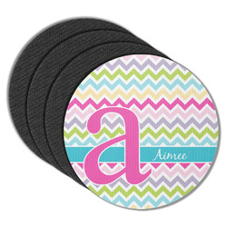 Colorful Chevron Round Rubber Backed Coasters - Set of 4 (Personalized)