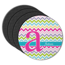 Colorful Chevron Round Rubber Backed Coasters - Set of 4 (Personalized)