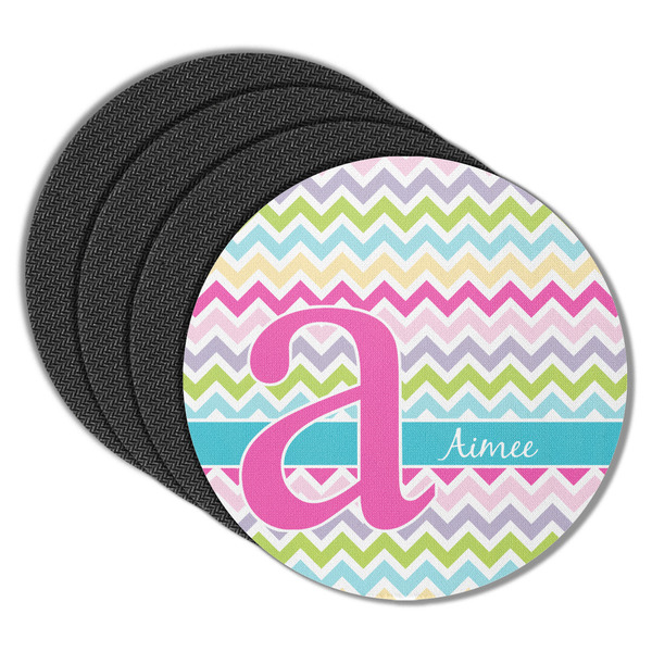 Custom Colorful Chevron Round Rubber Backed Coasters - Set of 4 (Personalized)