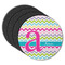 Colorful Chevron Round Rubber Backed Coasters - Set of 4 (Personalized)