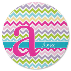 Colorful Chevron Round Rubber Backed Coaster (Personalized)