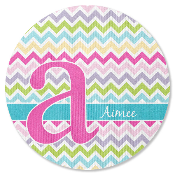 Custom Colorful Chevron Round Rubber Backed Coaster (Personalized)