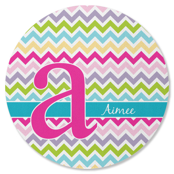 Colorful Chevron Round Coaster Rubber Back - Single