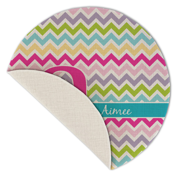 Colorful Chevron Round Linen Placemats - Front (folded corner single sided)