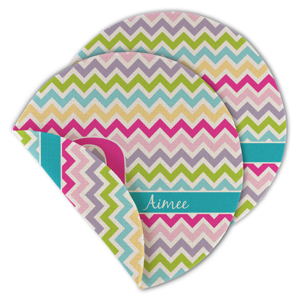 Custom Colorful Chevron Round Linen Placemat - Double Sided (Personalized)