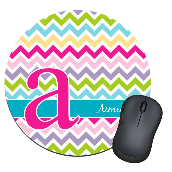 Custom Colorful Chevron Round Mouse Pad (Personalized)