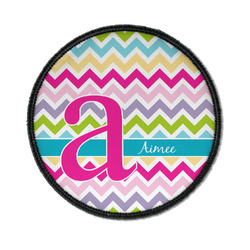 Colorful Chevron Iron On Round Patch w/ Name and Initial