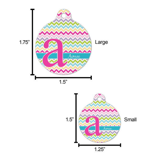 Colorful Chevron Round Pet ID Tag - Large - Comparison Scale