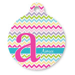 Colorful Chevron Round Pet ID Tag - Large (Personalized)
