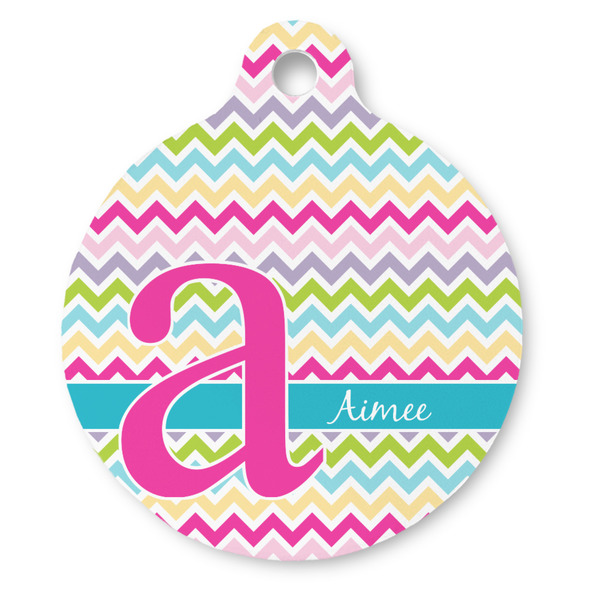 Custom Colorful Chevron Round Pet ID Tag - Large (Personalized)