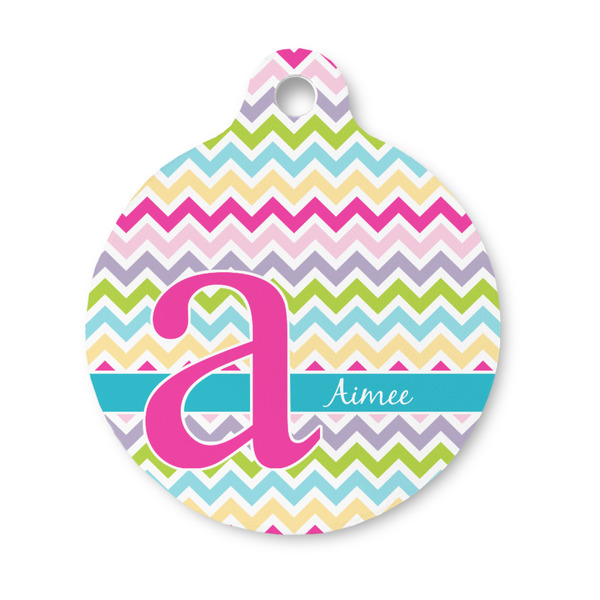 Custom Colorful Chevron Round Pet ID Tag - Small (Personalized)