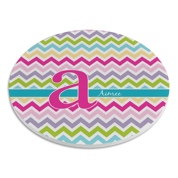 Colorful Chevron Round Stone Trivet - Angle View